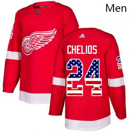 Mens Adidas Detroit Red Wings 24 Chris Chelios Authentic Red USA Flag Fashion NHL Jersey